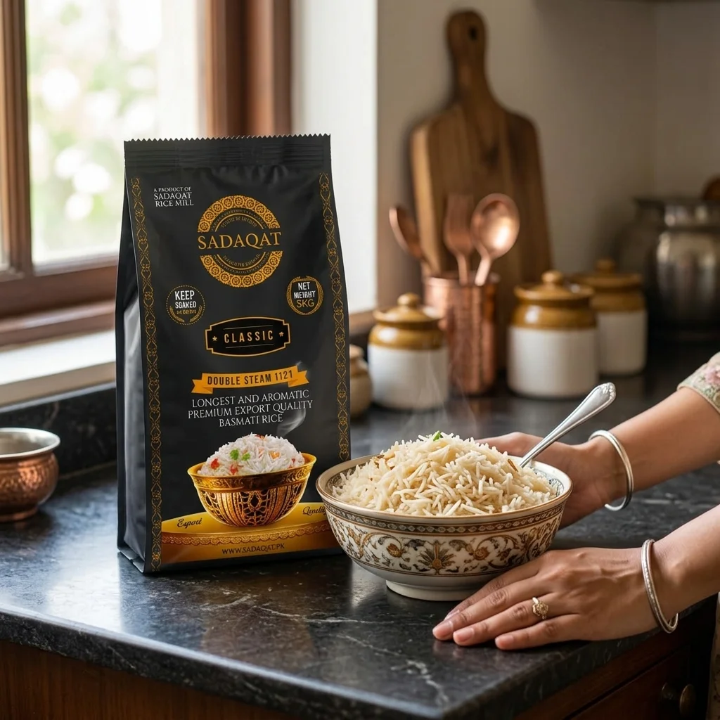 SADAQAT-CLASSIC Export Quality Premium 1121 Pure Basmati Rice 5KG Net Weight detail 5